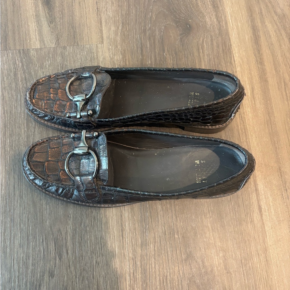 Women's Black Croc-Embossed Leather Horsebit Loafers